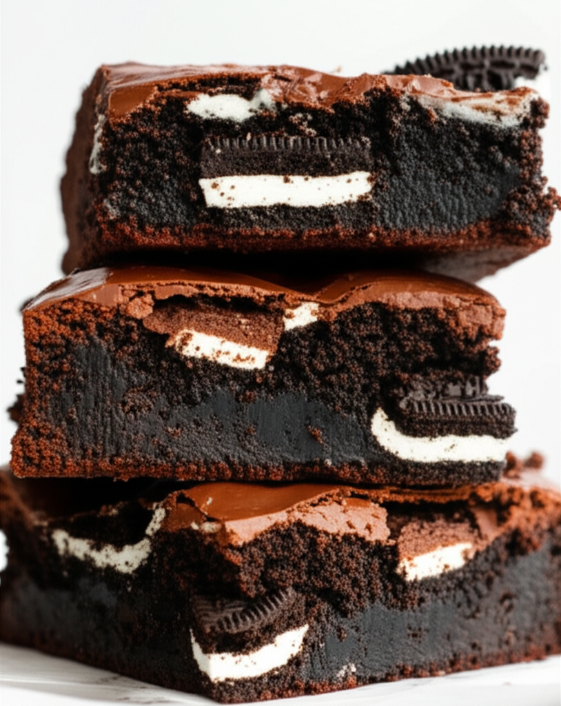 Delicious fudgy Oreo brownies baked to perfection