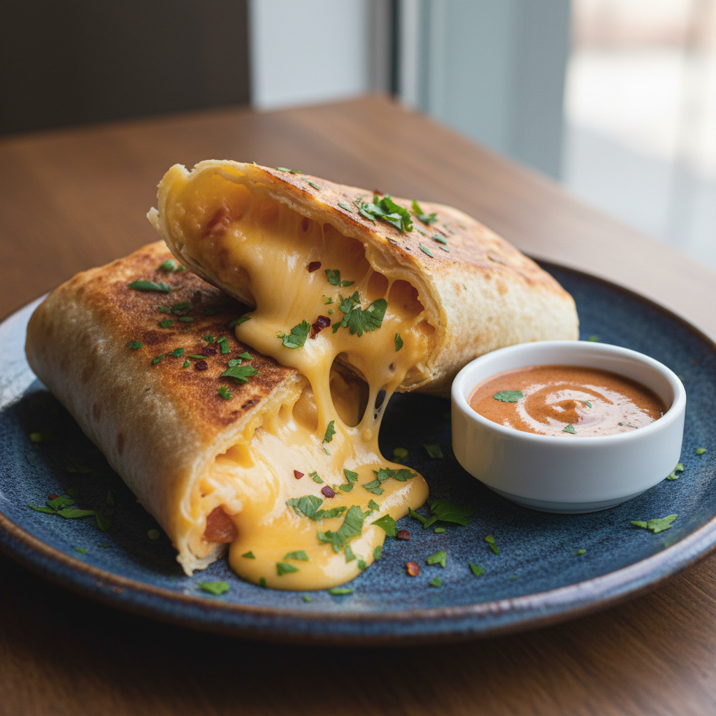 Cooked grilled cheese burrito served