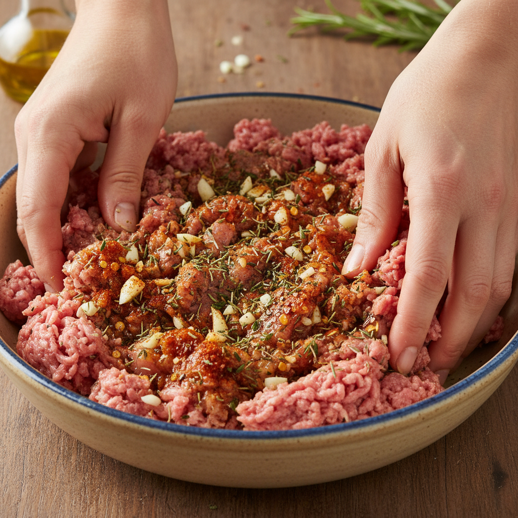 Ground turkey with garlic and herbs cooking