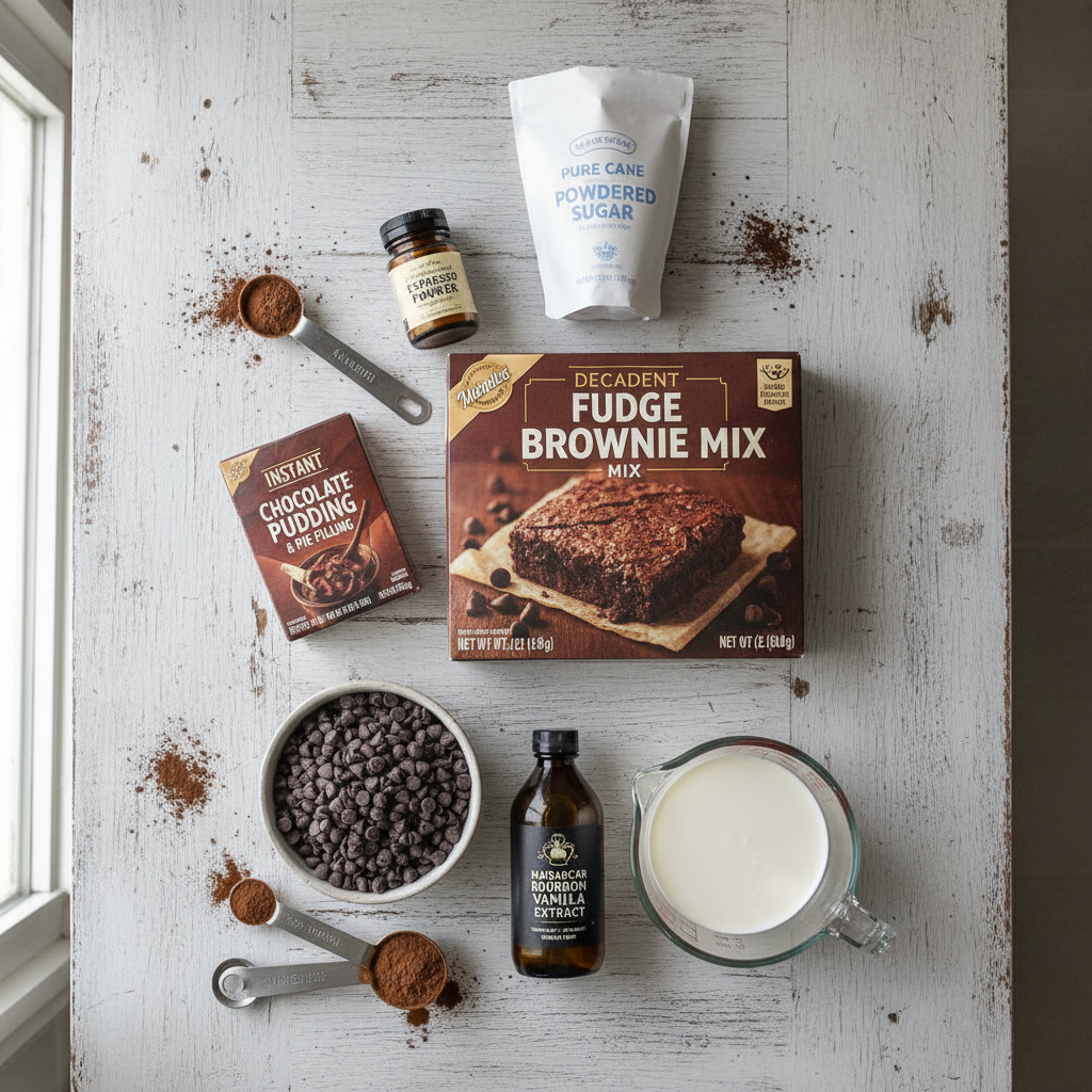 Ingredients for mocha trifle with brownies