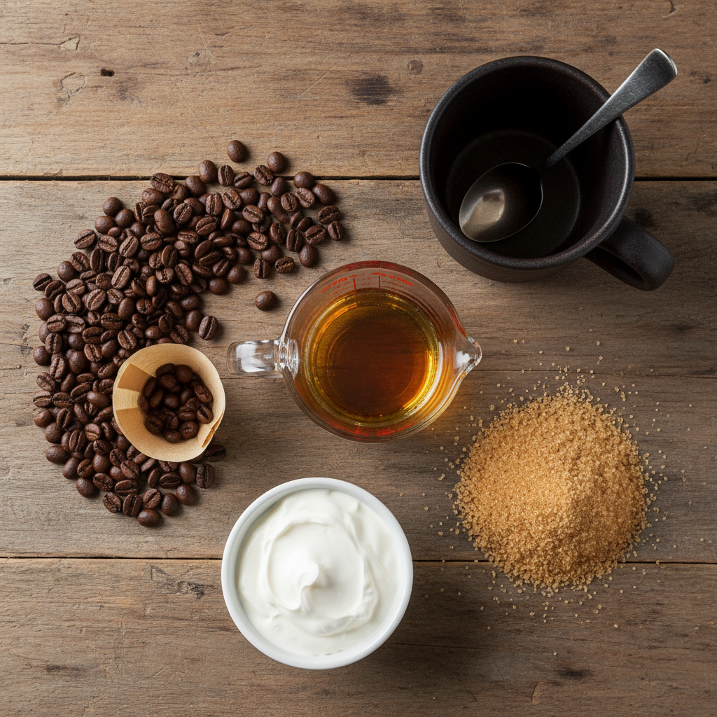 Ingredients and mug with spoon for Irish Coffee