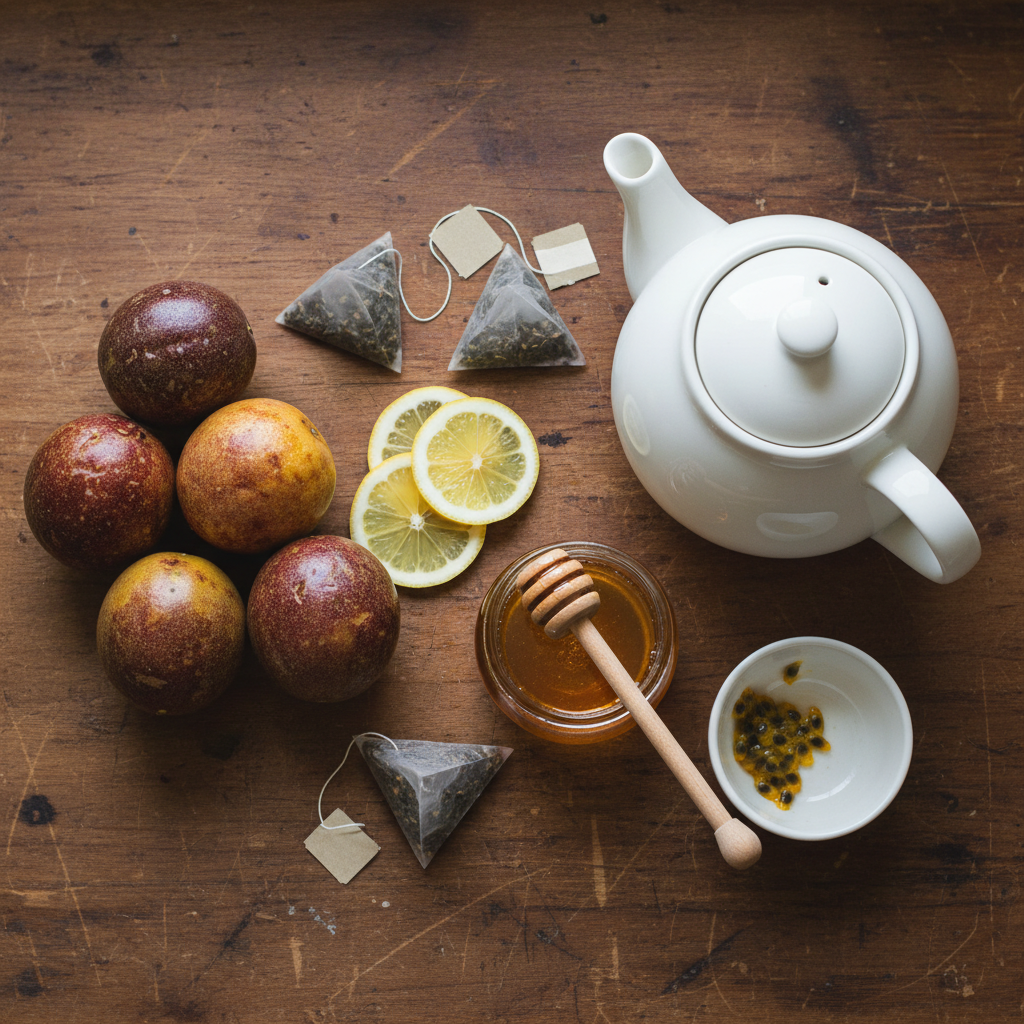 Ingredients and tools for passion fruit tea