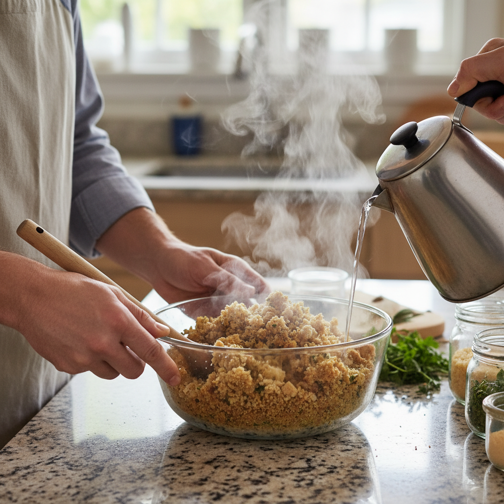 Making stuffing mix for casserole