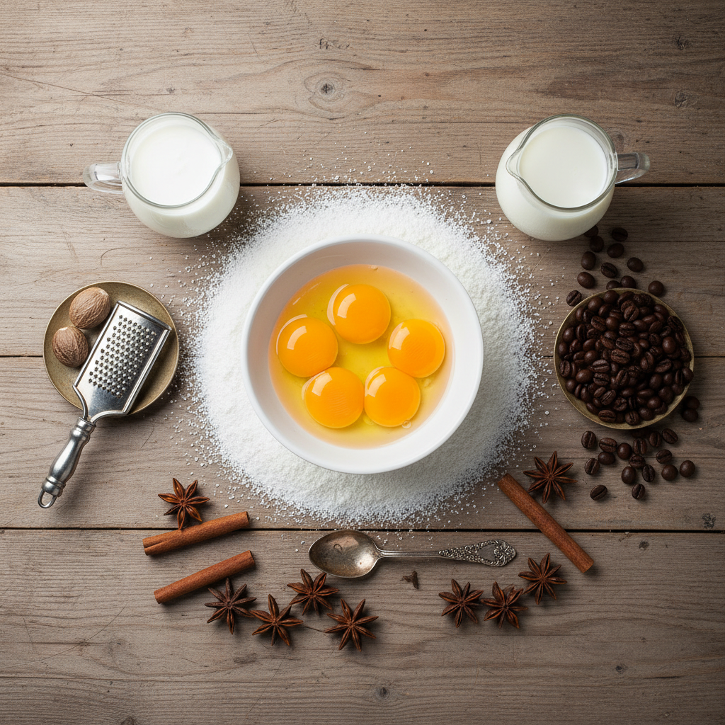 Ingredients for eggnog latte