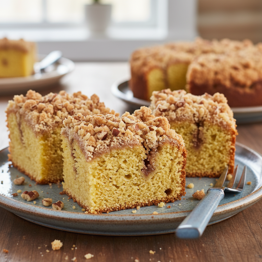 Finished Yellow Cake Mix Coffee Cake sliced
