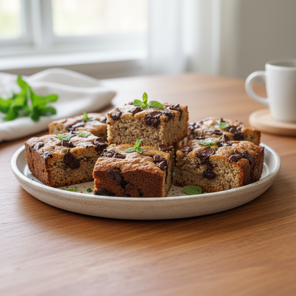 Chocolate chip banana bars cooled and cut into squares