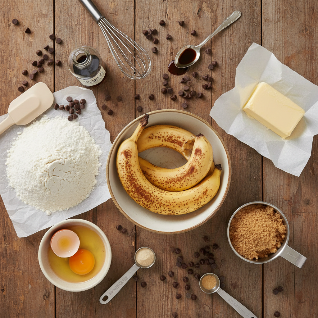 Ingredients for chocolate chip banana bars