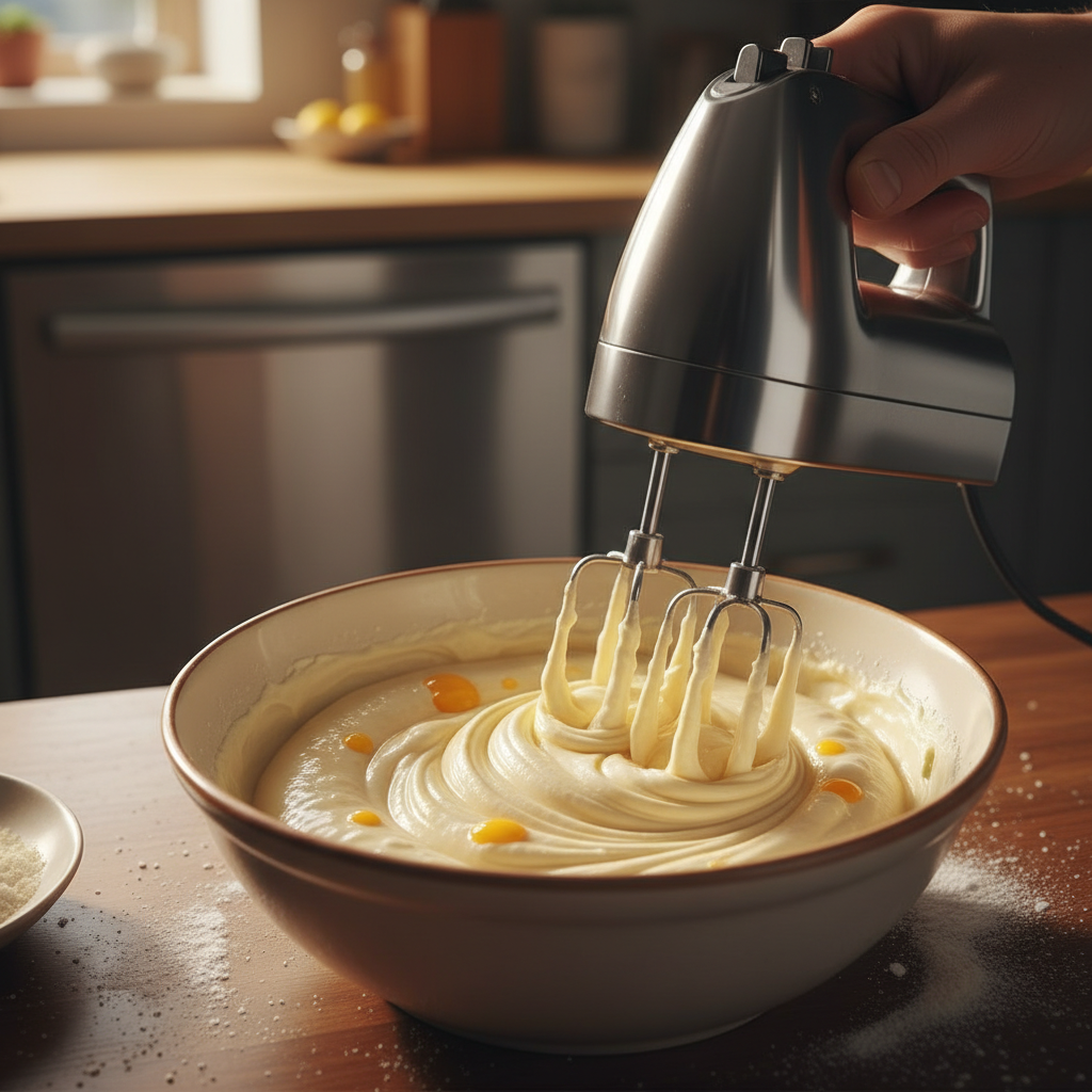 Mixing ingredients for eggnog cheesecake