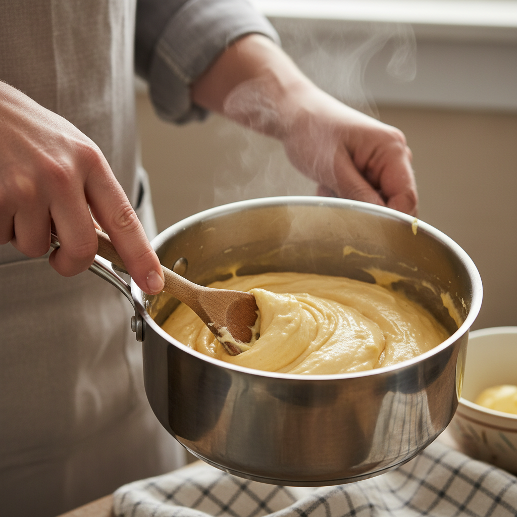 Mixing dough for Eggnog Cream Puffs