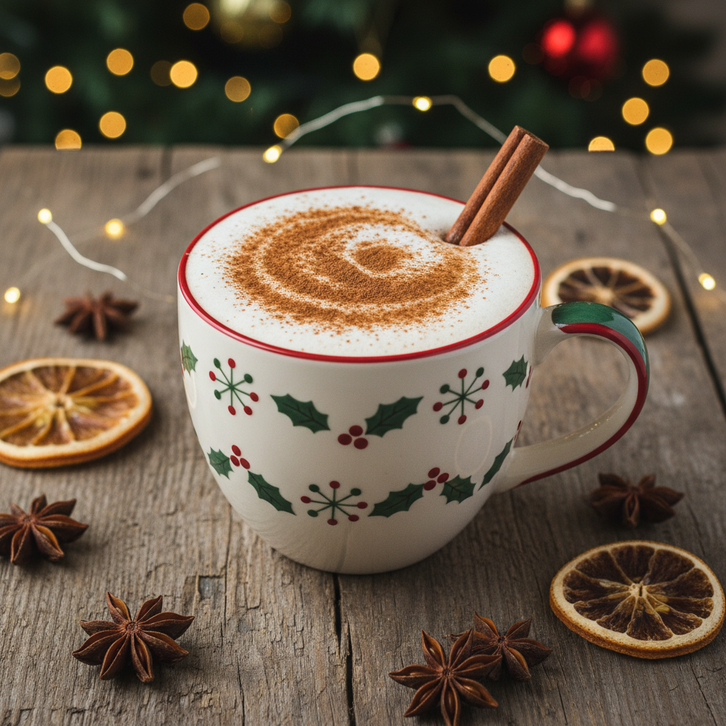 Eggnog Latte Cocktail with cinnamon stick garnish