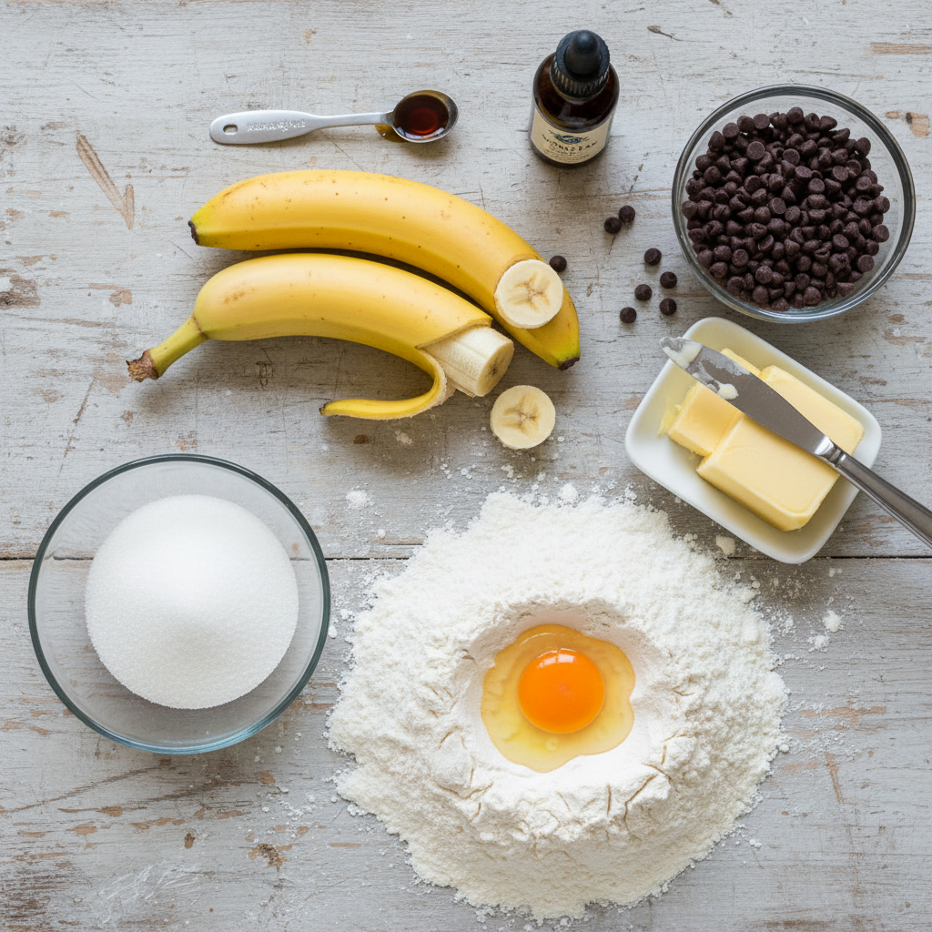 Ingredients and tools for making banana bars