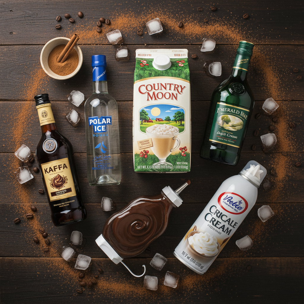 Ingredients for Eggnog Mudslide cocktail