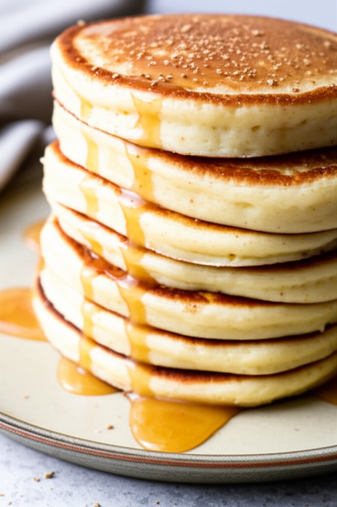 Holiday breakfast of eggnog pancakes with syrup