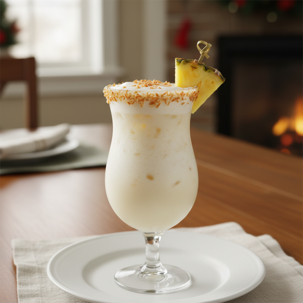 Finished Eggnog Piña Colada garnished and ready to serve