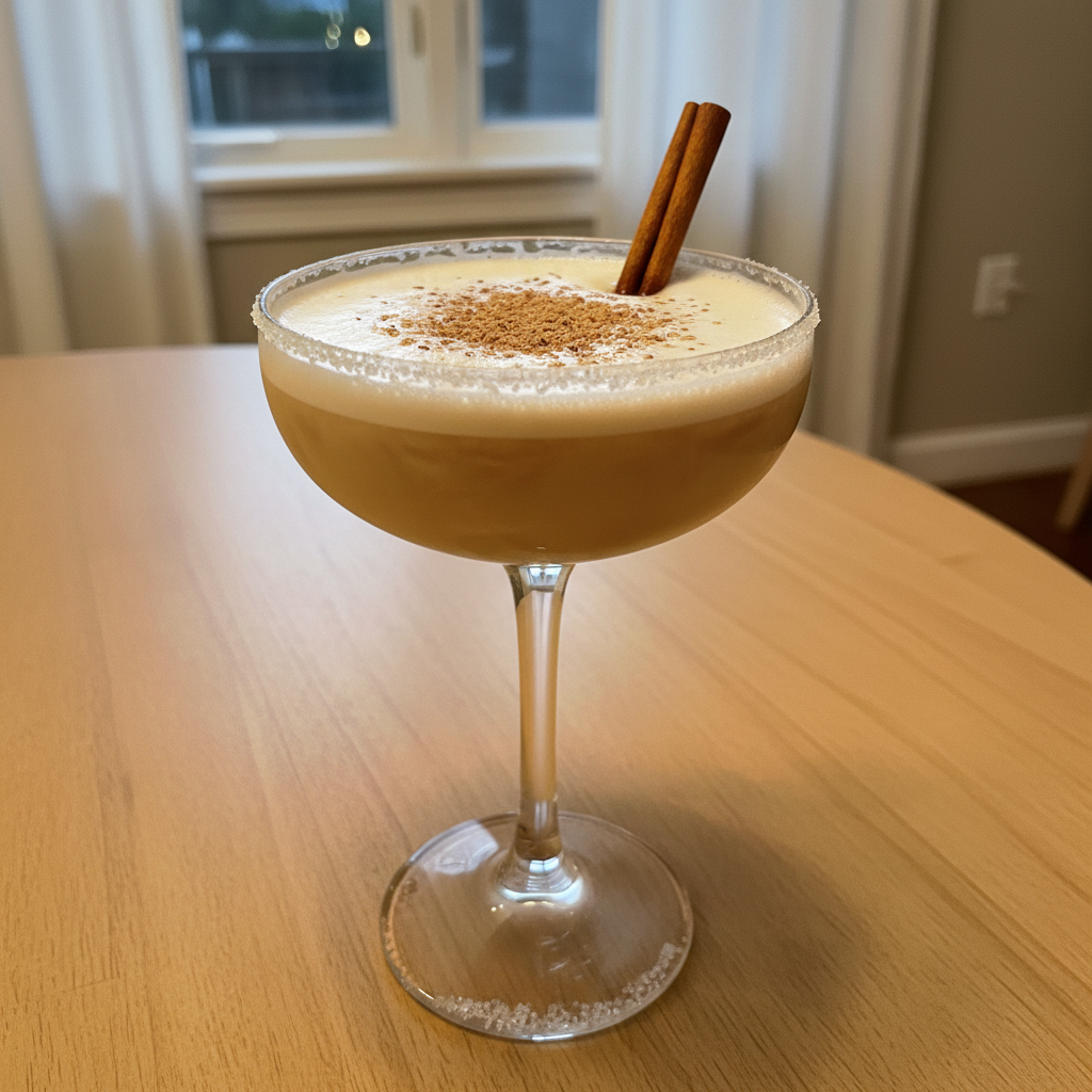 Festive Eggnog White Russian cocktail ready to enjoy