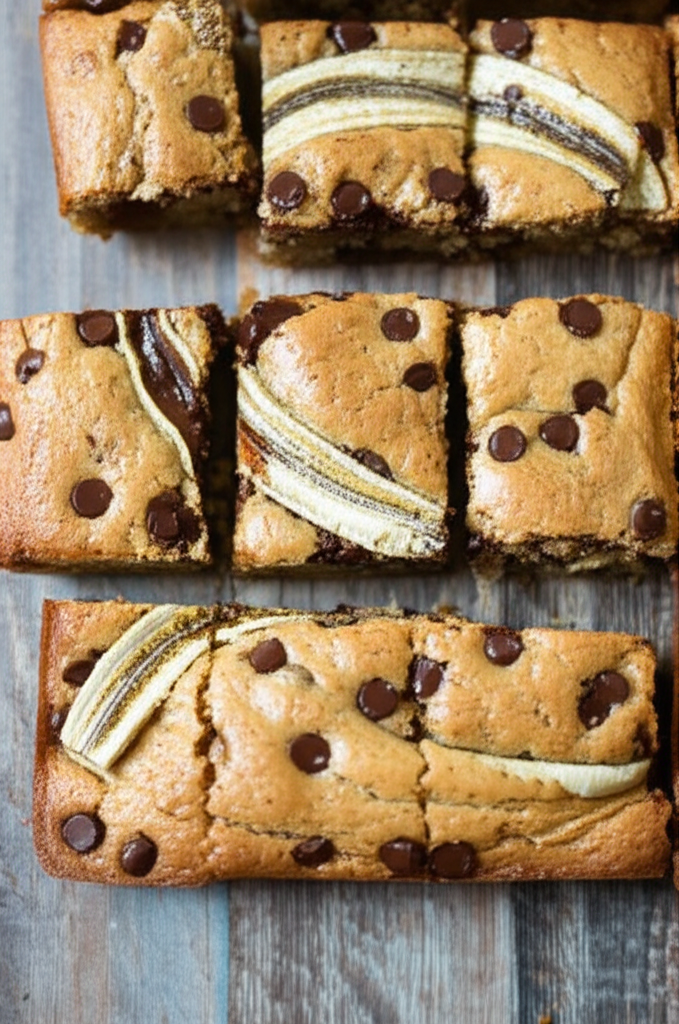 Chocolate Chip Banana Bars served on a plate