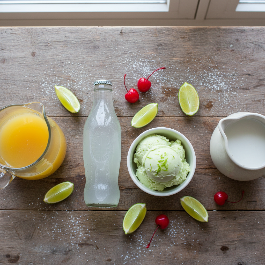 Ingredients for Emerald Isle Punch on a table