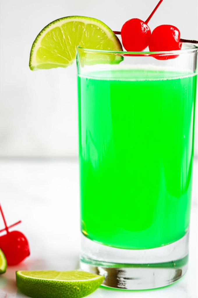 Emerald Isle Punch in a glass with lime garnish