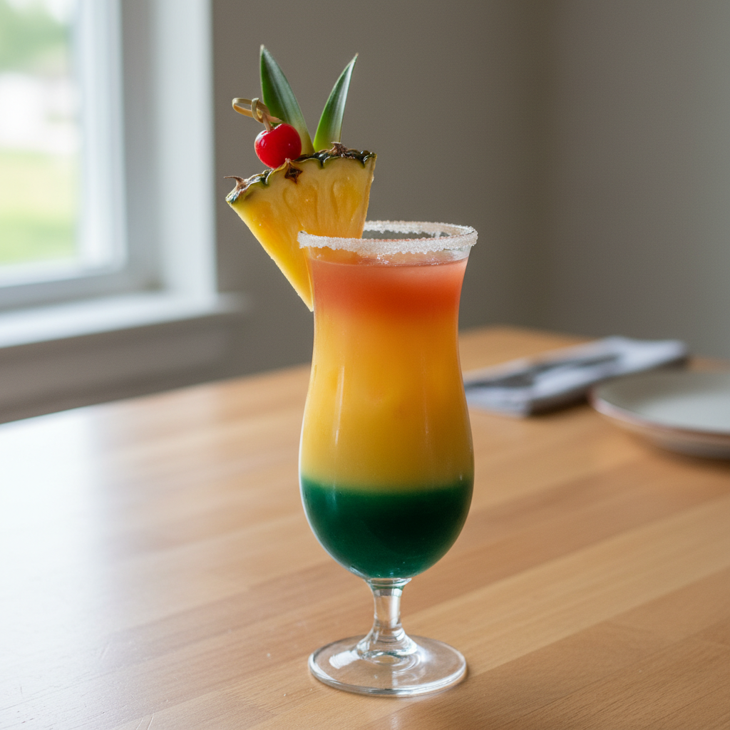 Completed Emerald Sunrise cocktail with garnish on table