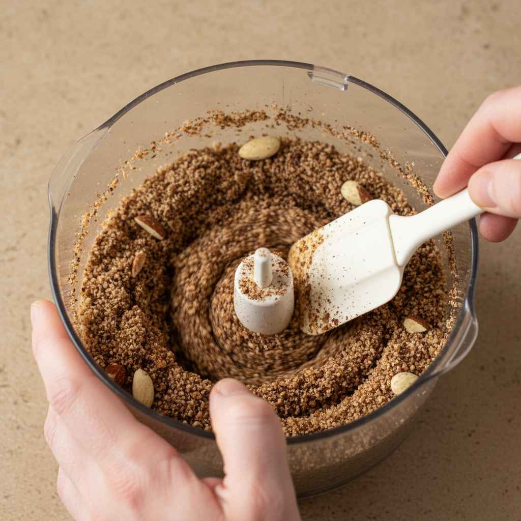 Mixing dry and wet ingredients in food processor