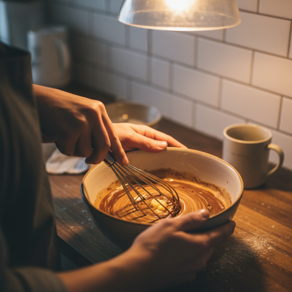 Mixing wet ingredients for espresso brownies