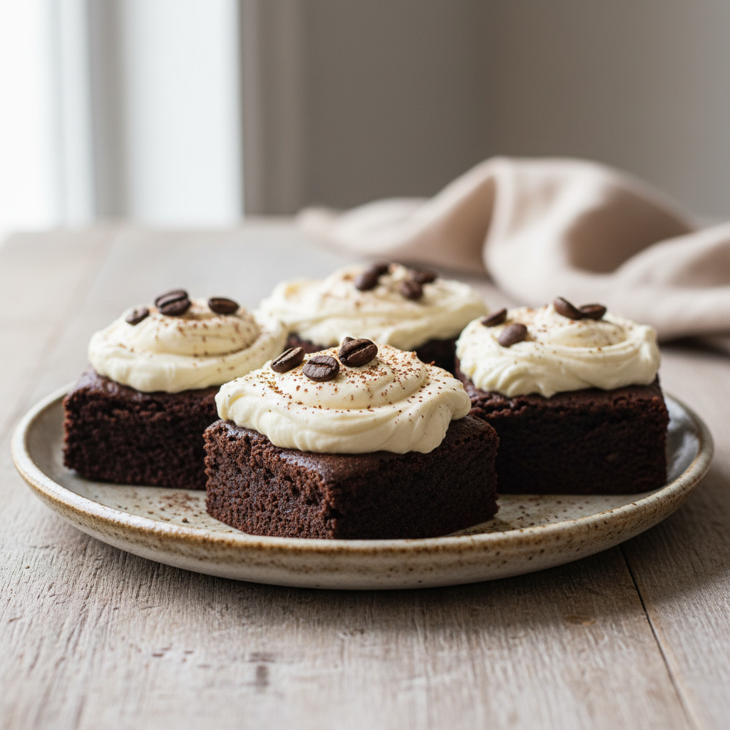 Frosted espresso brownies cut into squares