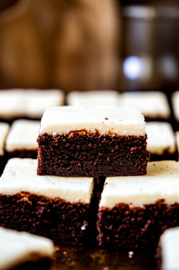Espresso brownies with cream cheese frosting on a plate