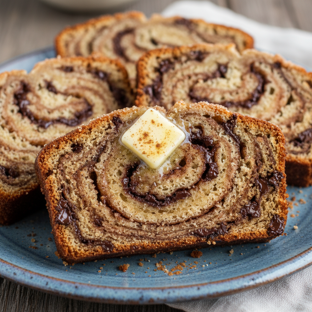 Cooling and serving Chocolate Chip Cinnamon Swirl Banana Bread