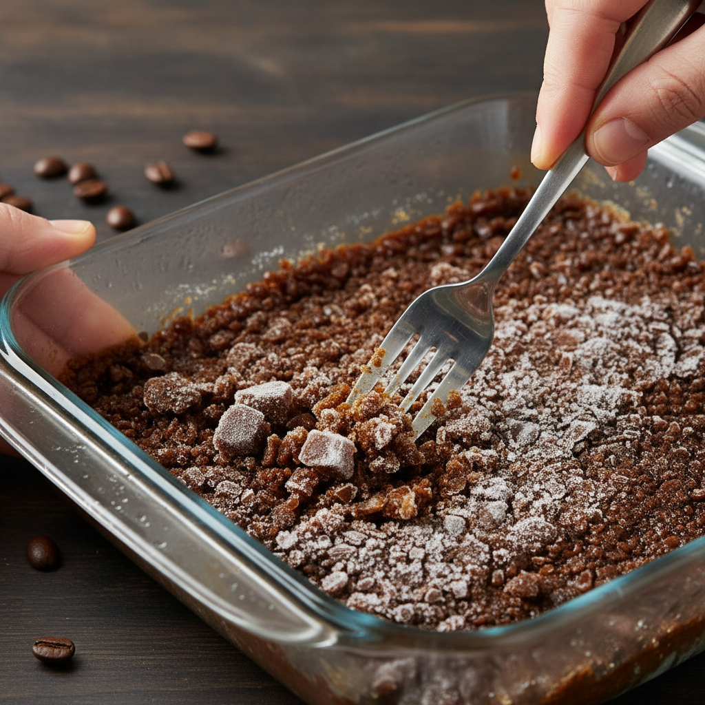 Scraping the Espresso Granita in the freezer