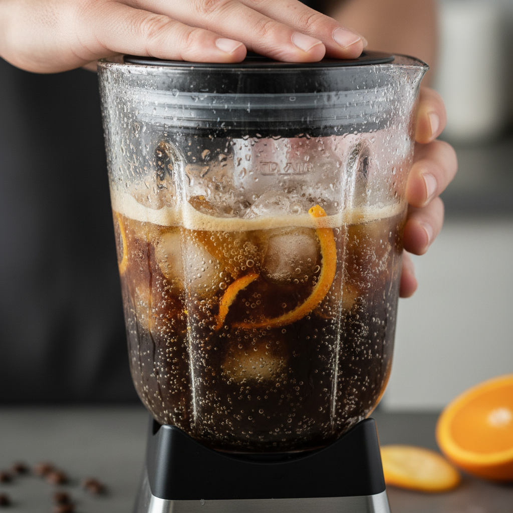 Put everything in the blender for Espresso Tonic Frappe
