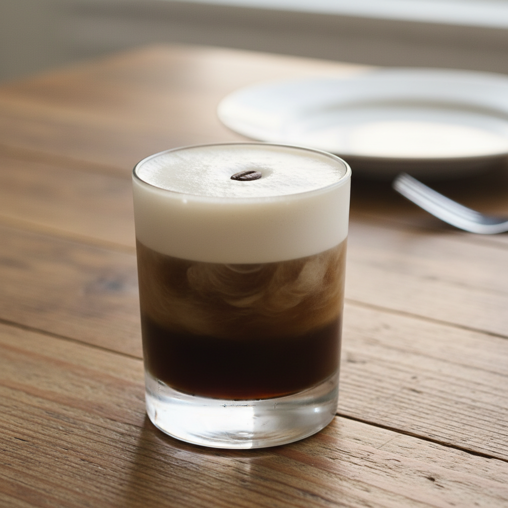 Espresso White Russian cocktail ready to drink with garnish