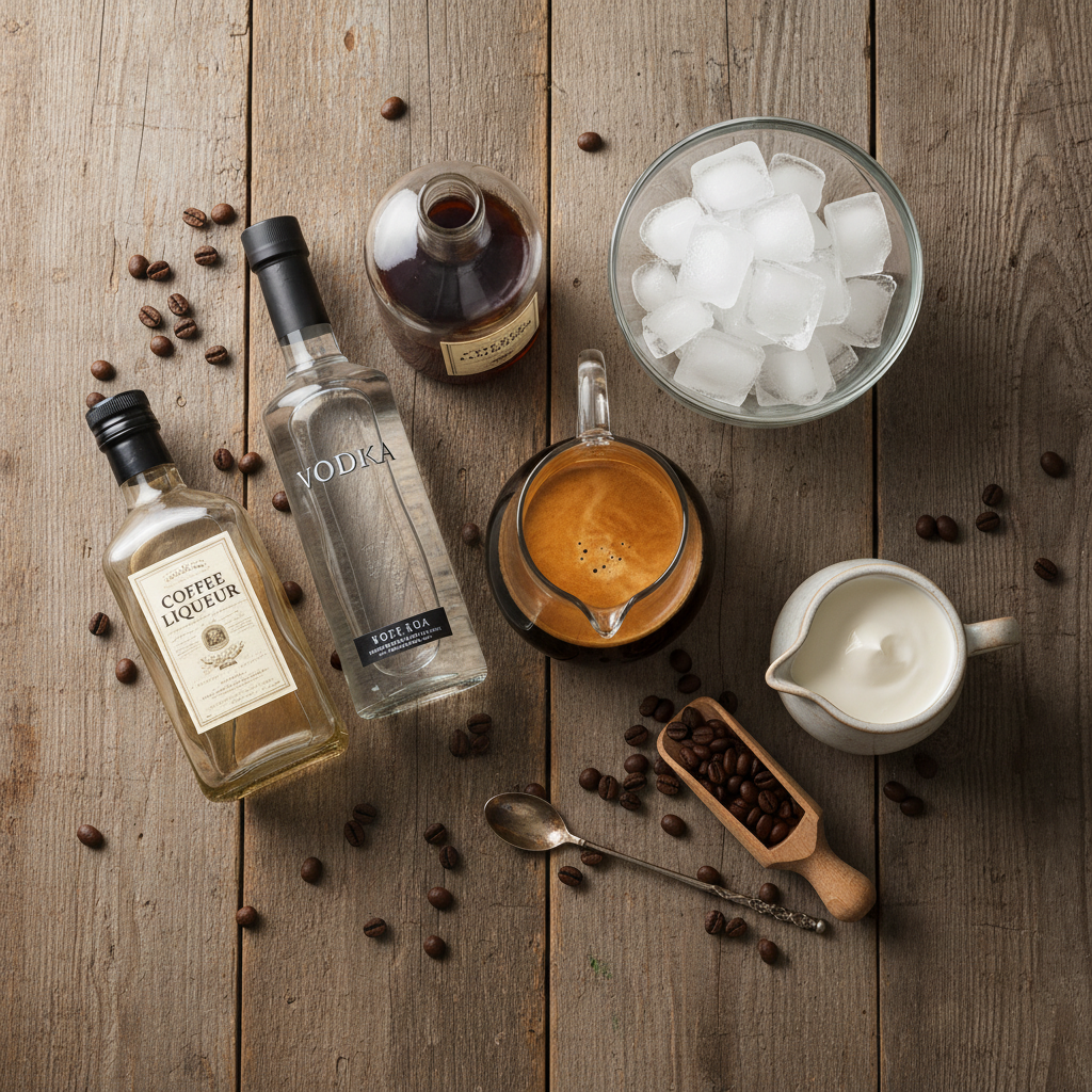 Ingredients for making an Espresso White Russian