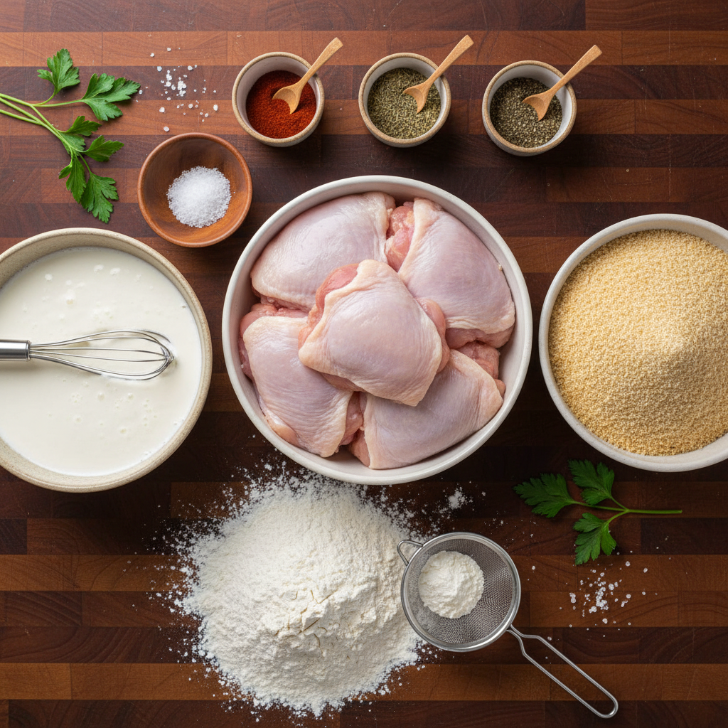 Ingredients for Irish Oven-Fried Chicken Thighs laid out