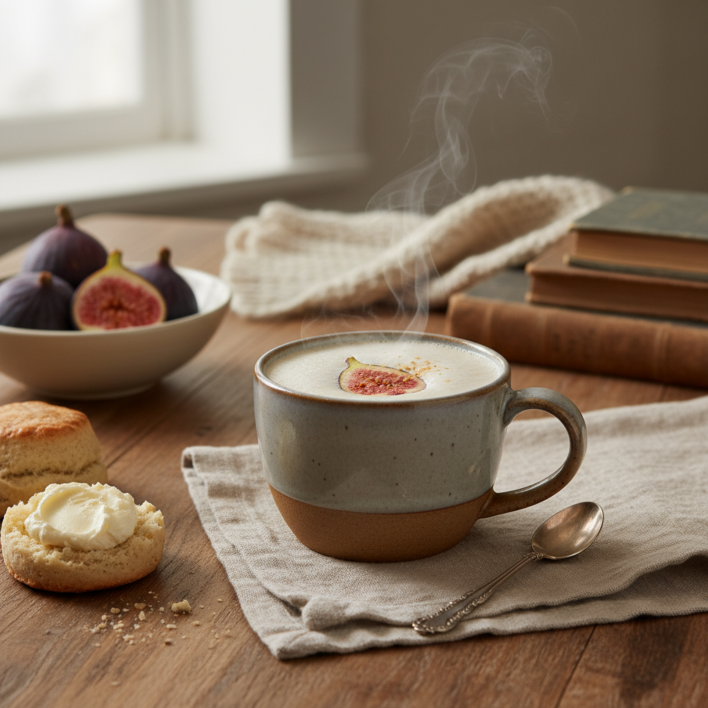 Serving Fig Vanilla Milk Tea with fresh fig slice