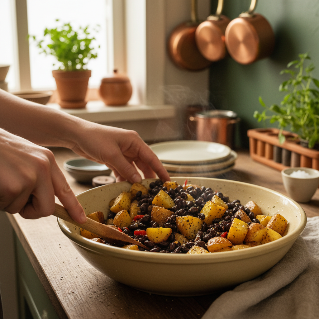 Beans prepared with potatoes