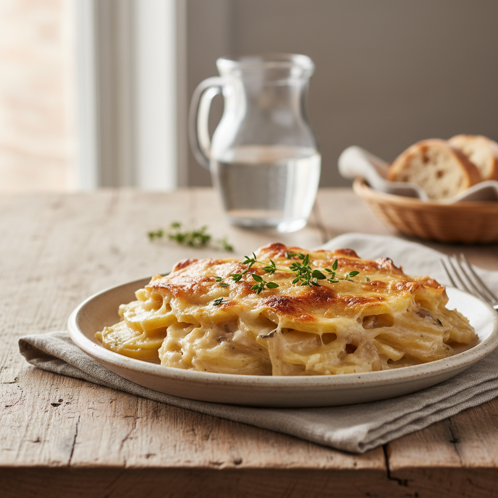 French Onion Potato Bake served with side dishes