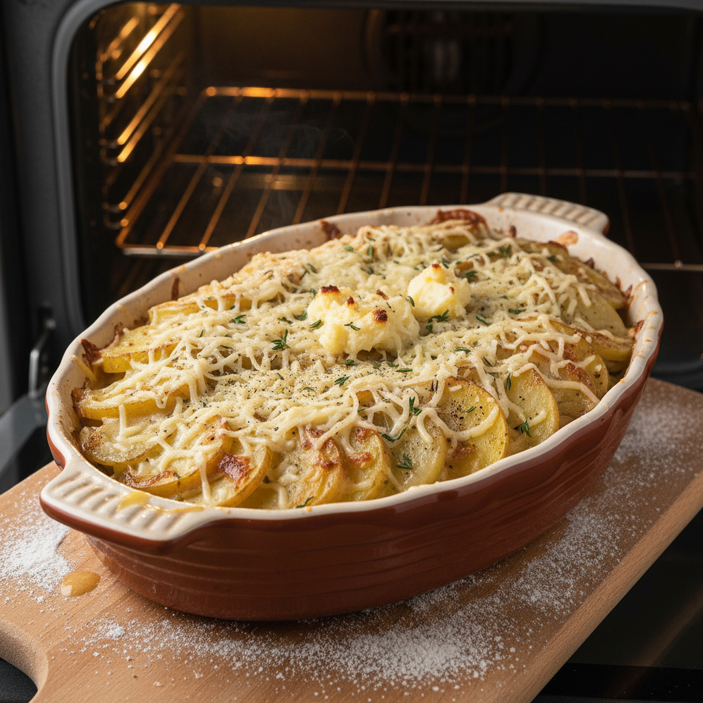 French Onion Potato Bake served in a dish