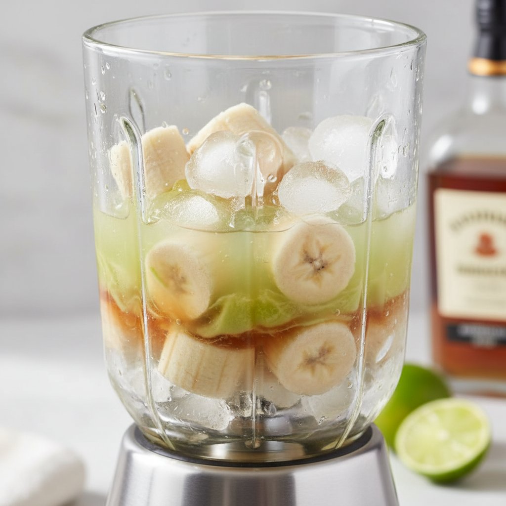Blending ingredients for Frozen Banana Daiquiri