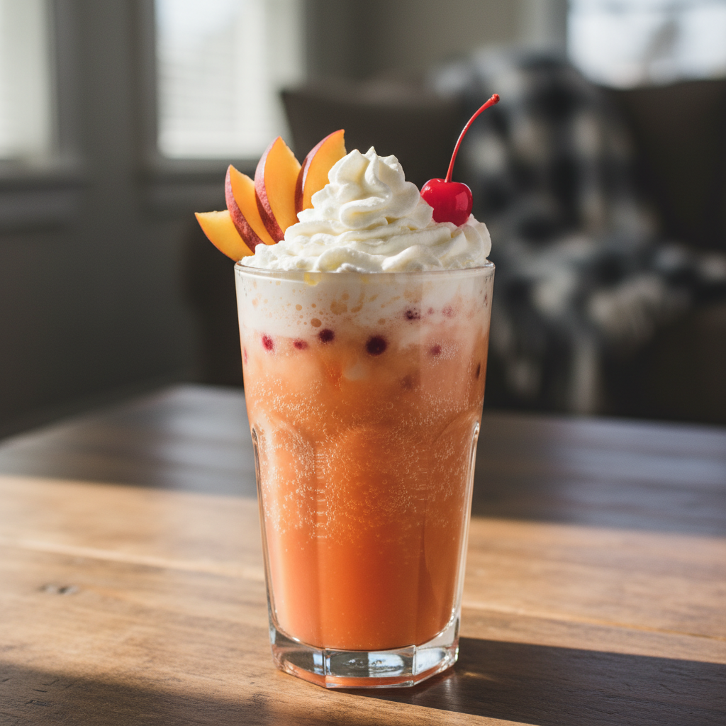 Fuzzy Sunset Dirty Soda garnished and ready to enjoy