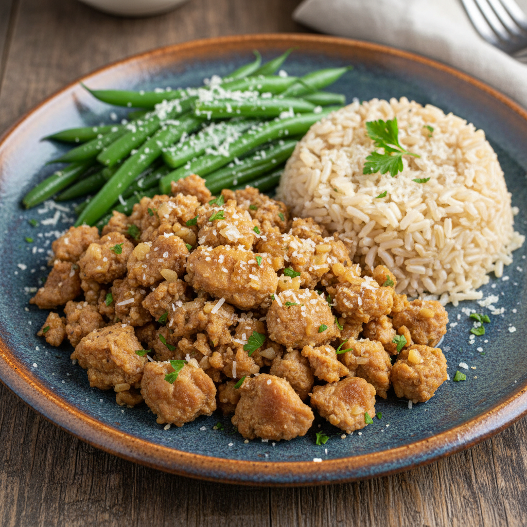 Plating garlic butter ground turkey rice bowls beautifully