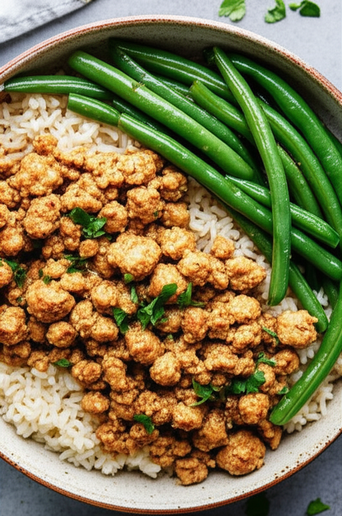 Garlic Butter Ground Turkey Rice Bowls featured dish