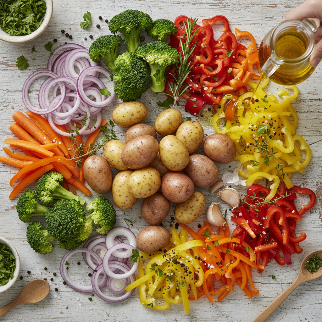 Ingredients for Garlic Herb Roasted Potatoes and Veggies