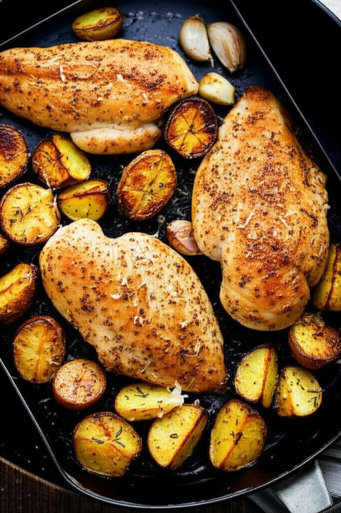One-pan Garlic Parmesan Chicken and Potatoes dinner