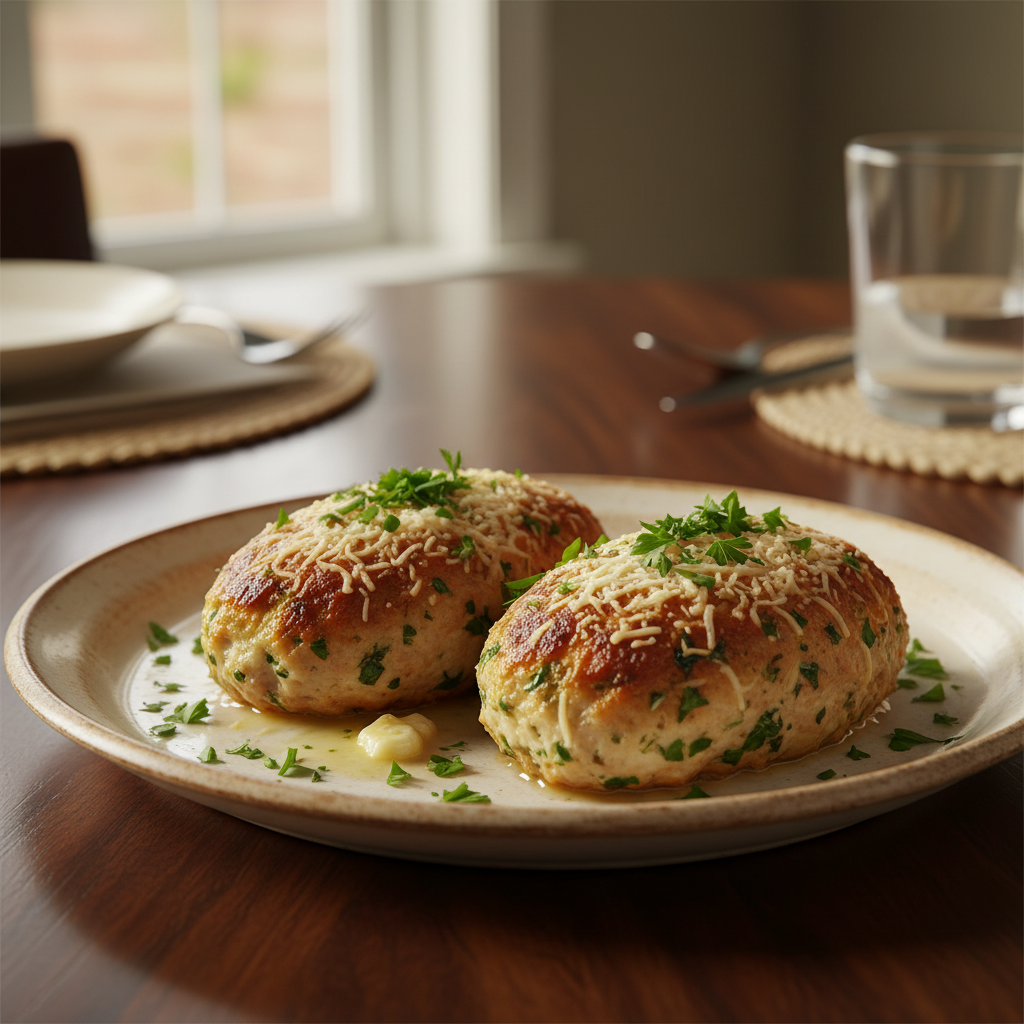 Garlic Parmesan Chicken Meatloaves served with sides
