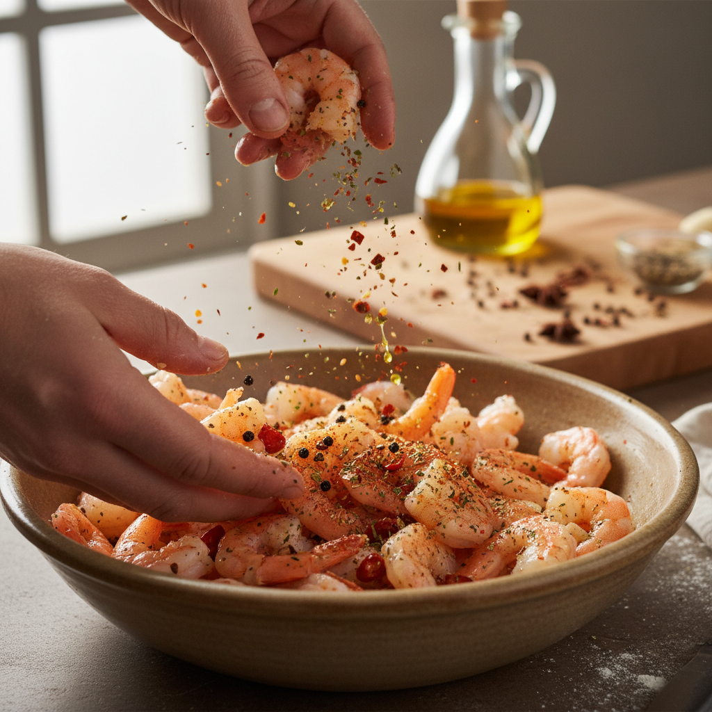 Seasoning and cooking shrimp