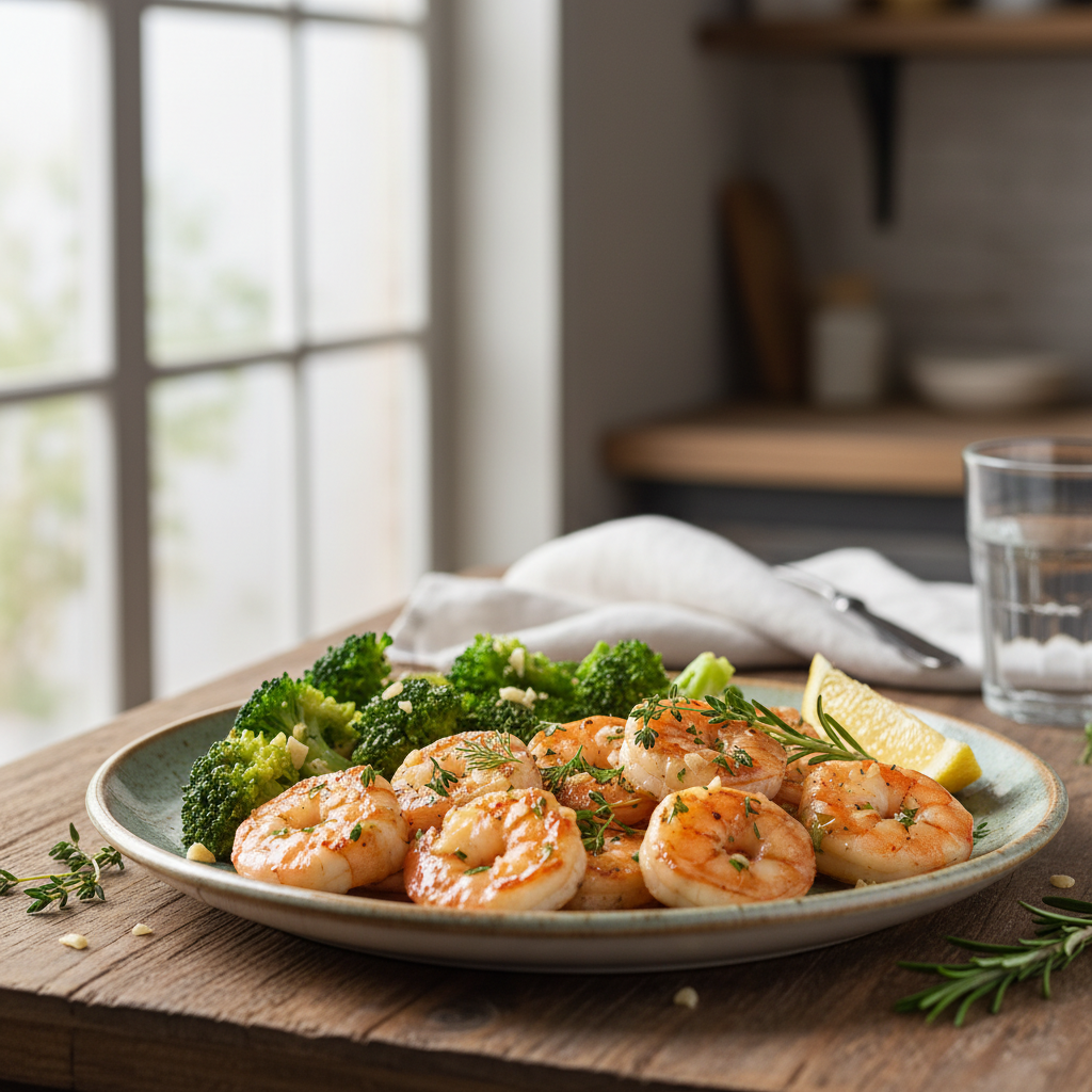 Garlic Shrimp and Broccoli ready to serve