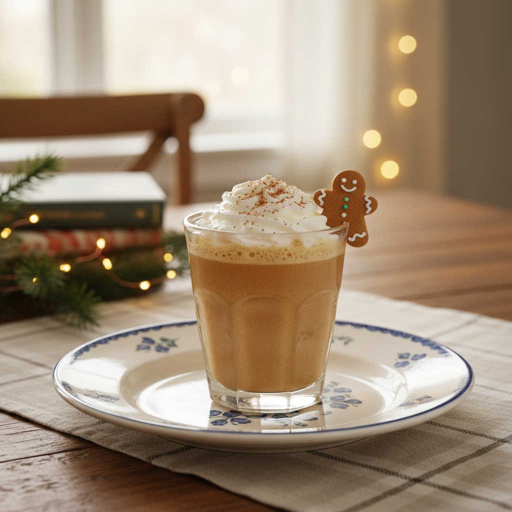 Creamy gingerbread eggnog with whipped cream and cinnamon stick
