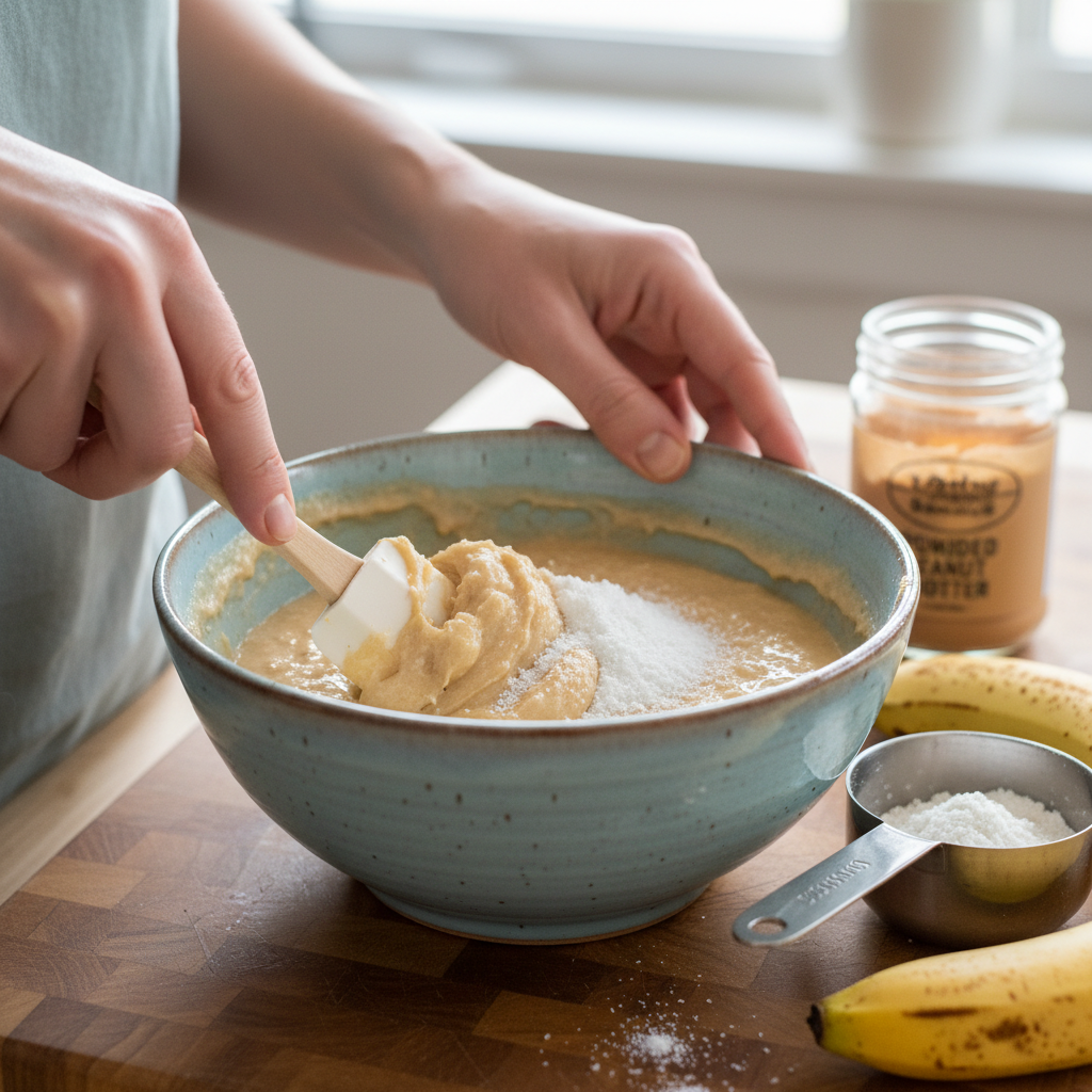 Mixing gluten-free banana bread batter