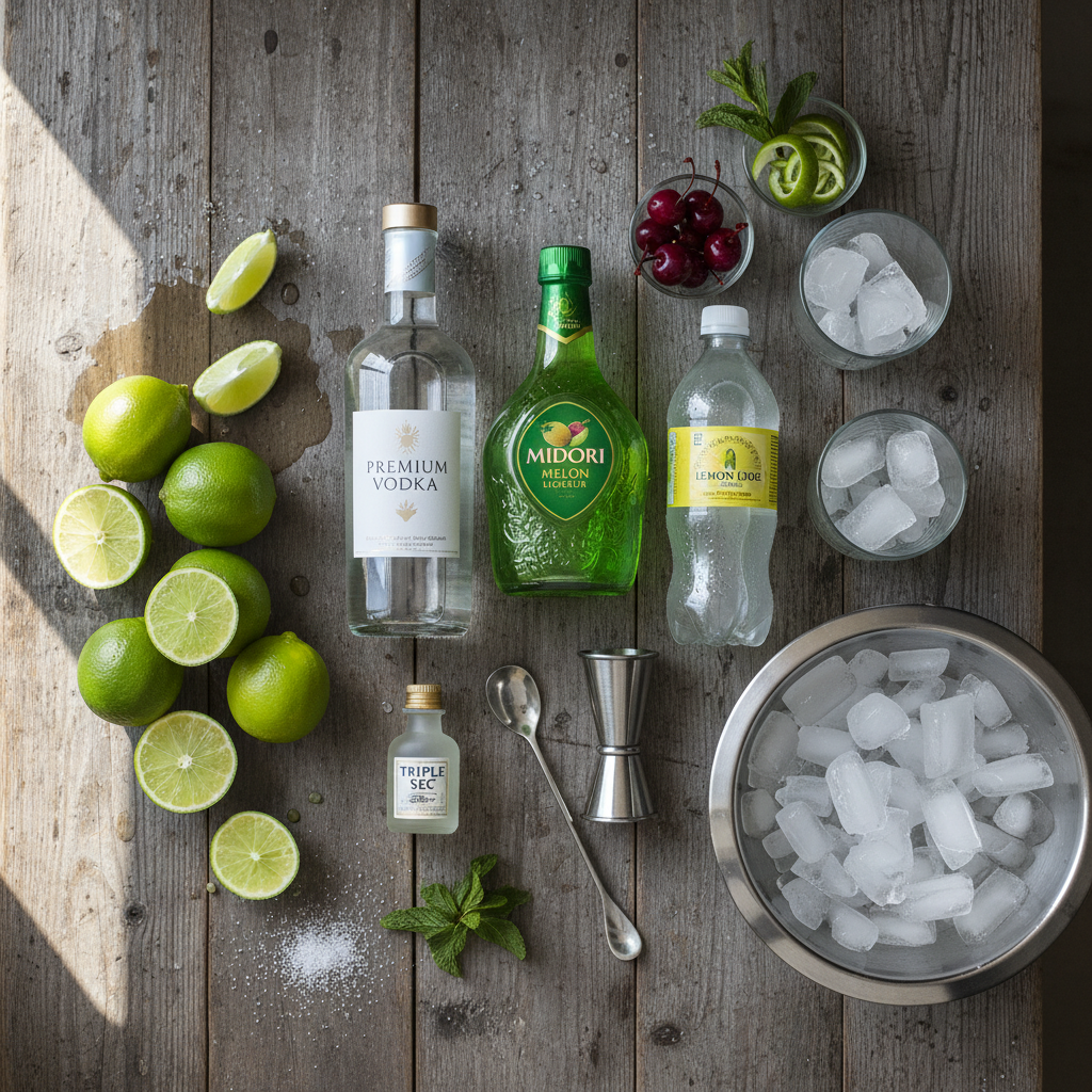 Ingredients for Green Lantern Cocktail