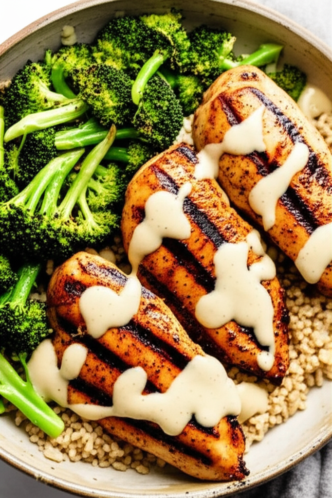 Juicy smokey grilled chicken with broccoli bowl